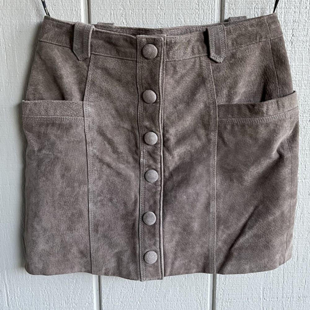 Blank NYC Genuine Suede Leather Button Front Mini Skirt in Gray Size 25